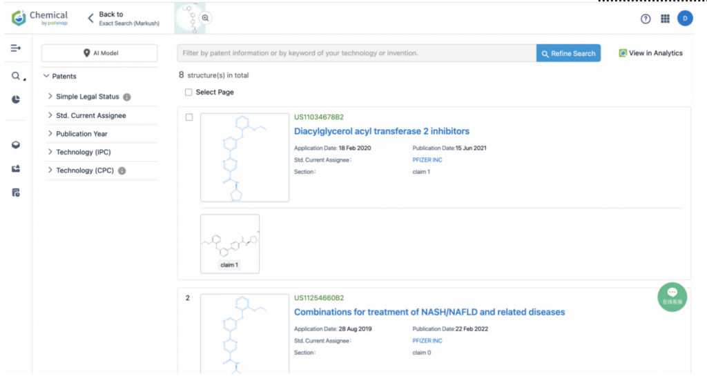 일치하는 정확한 구조 검색, Patsnap Chemical